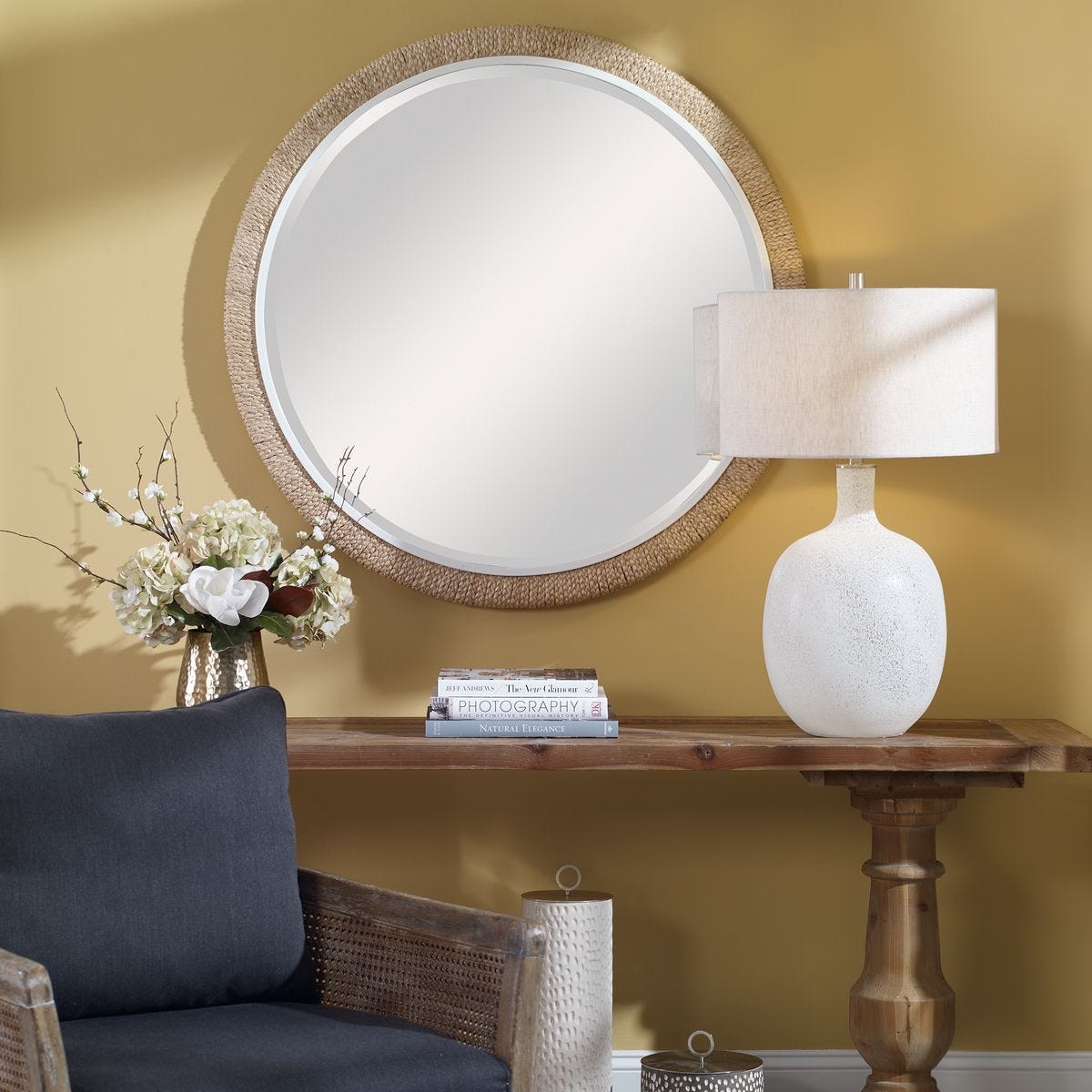 Braided Banana Leaf Round Mirror