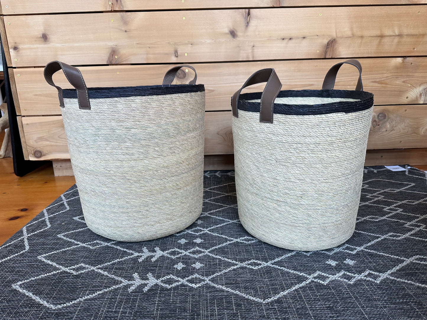 Tambo Stripe Basket w/ Leather Handles