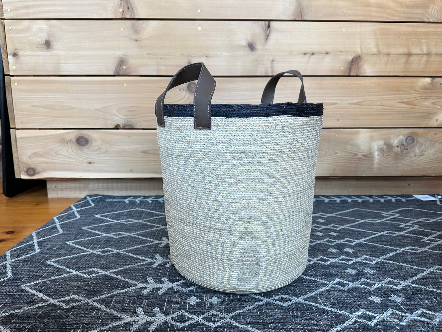 Tambo Stripe Basket w/ Leather Handles