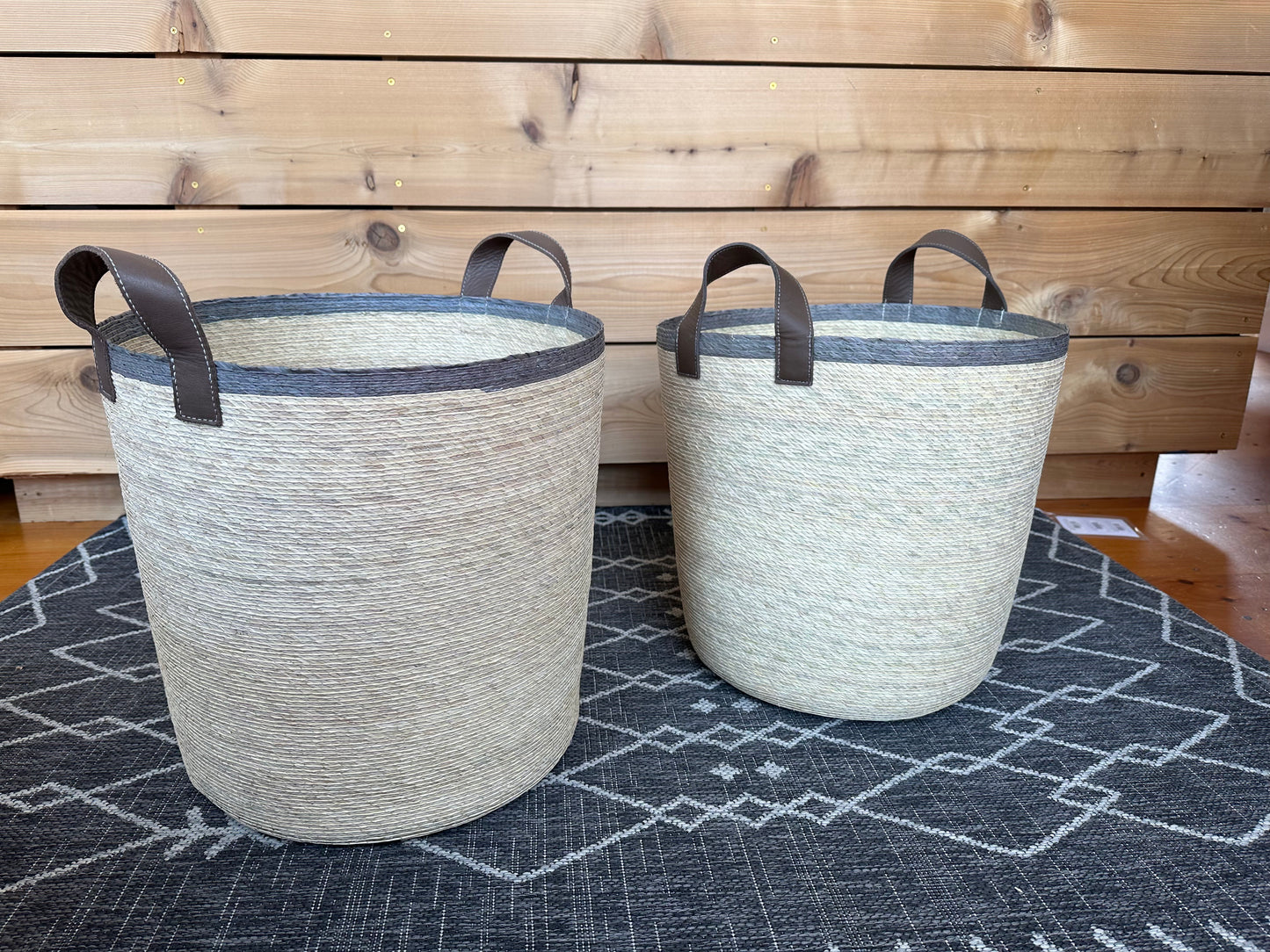 Tambo Stripe Basket w/ Leather Handles