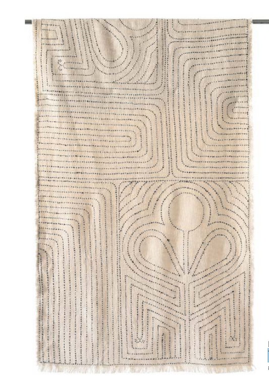 Textile with geometric pattern on a plain background
