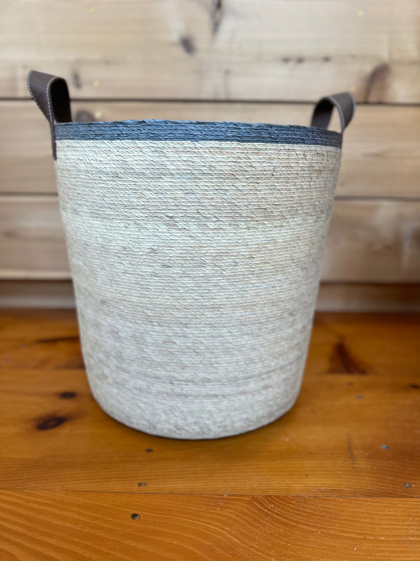 Tambo Stripe Basket w/ Leather Handles