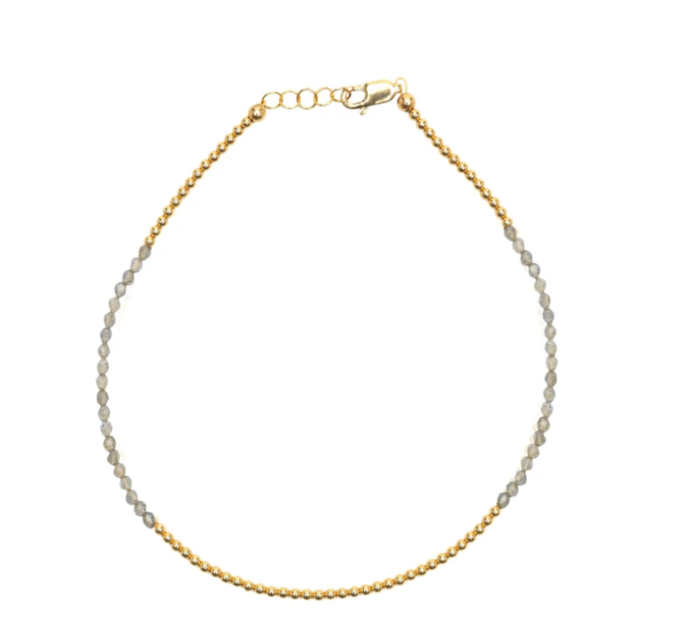 2MM Yellow Gold Filled Anklet w/ Gemstones