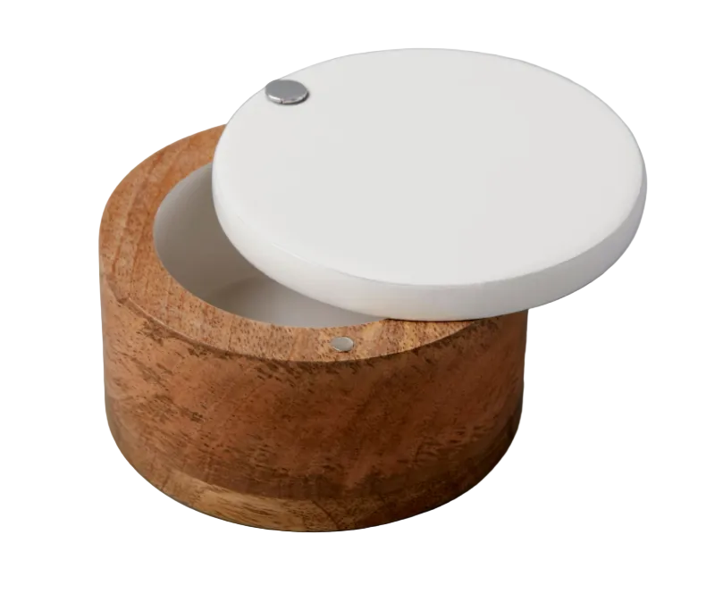 Mango Wood & White Enamel Spice Cellar