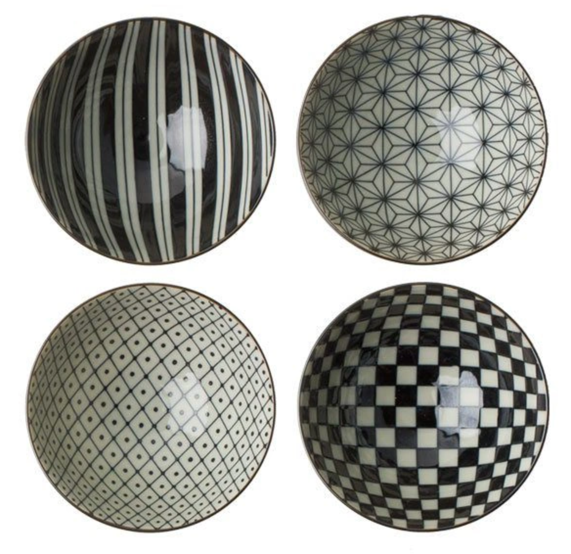 Retro Black & White Rice Bowl Set