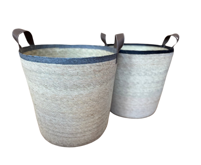 Tambo Stripe Basket w/ Leather Handles