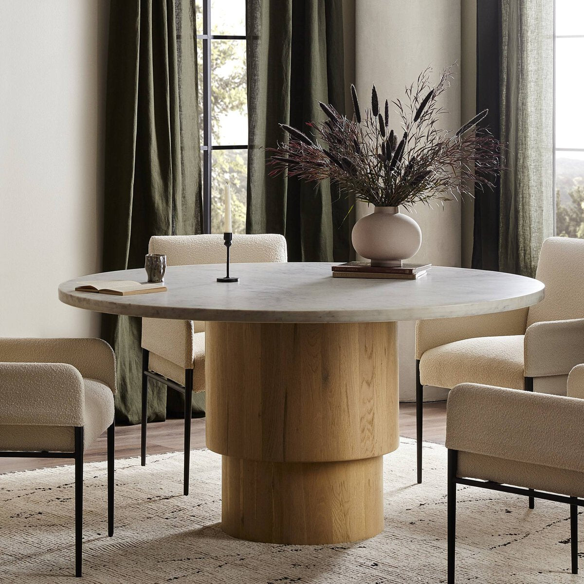 Oak & Marble Round Dining Table