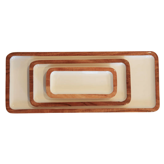 Indy Home Acacia & Enamel Tray Set