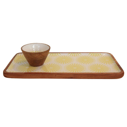 Indy Home Acacia & Enamel Bowl/Tray Set