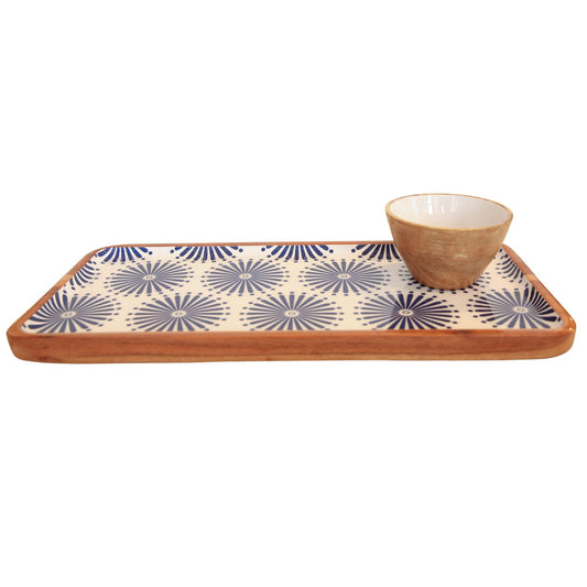 Indy Home Acacia & Enamel Bowl/Tray Set