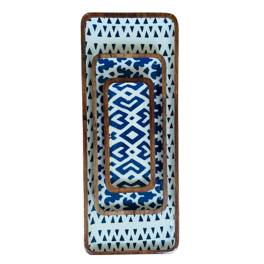 Indy Home Acacia & Enamel Tray Set