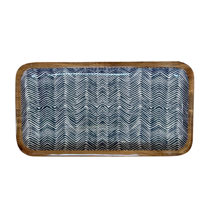 Indy Home Mango Wood & Enamel Geometric Tray