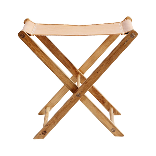 Teak Wood & Leather Stool