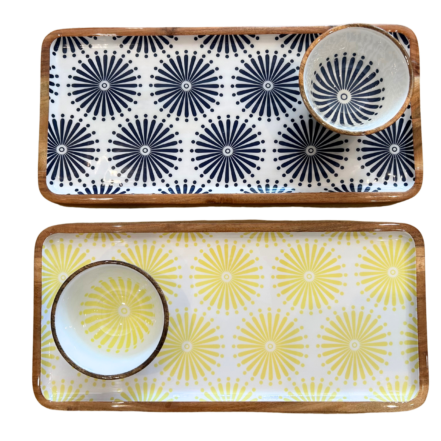 Indy Home Acacia & Enamel Bowl/Tray Set