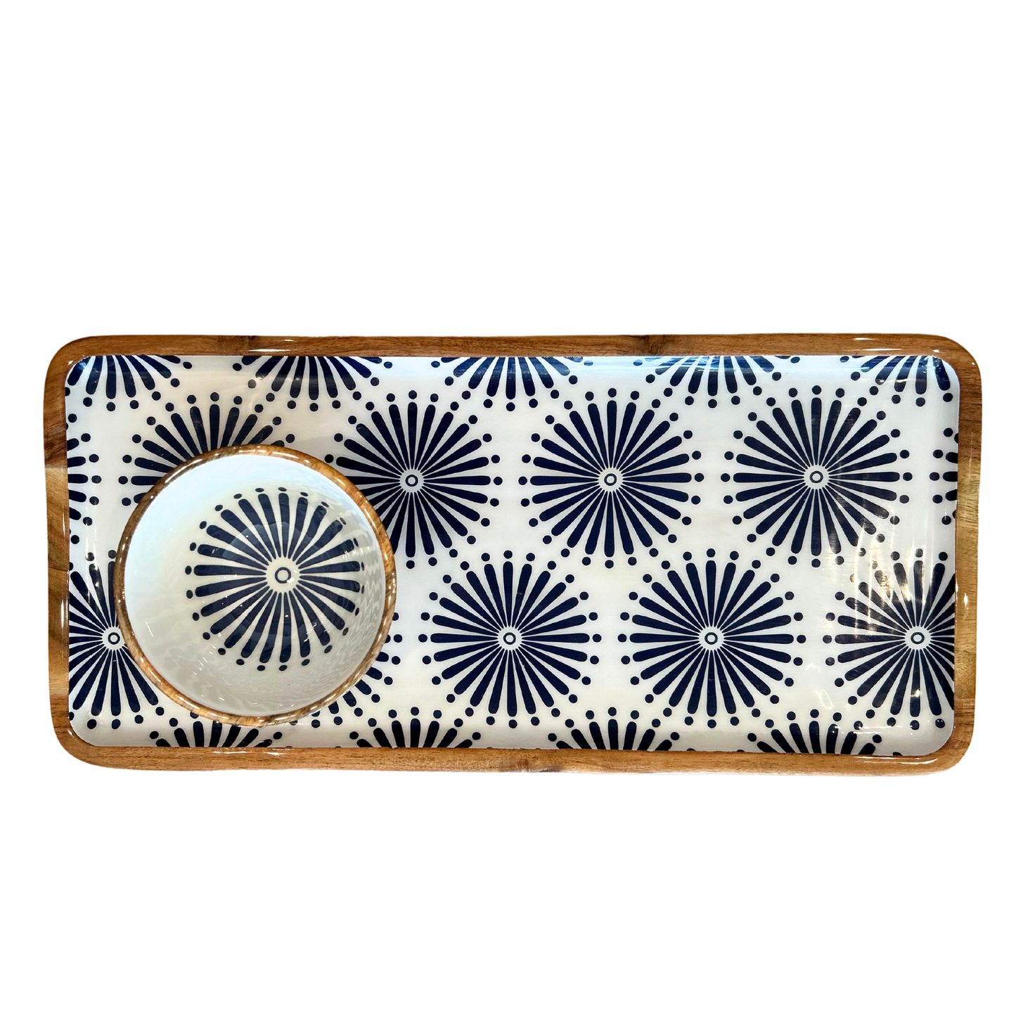 Indy Home Acacia & Enamel Bowl/Tray Set