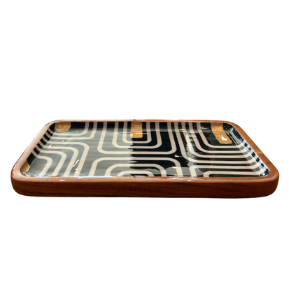 Indy Home Mango Wood & Enamel Geometric Tray