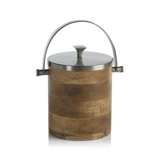 Wood & Steel Ice Bucket w/Lid