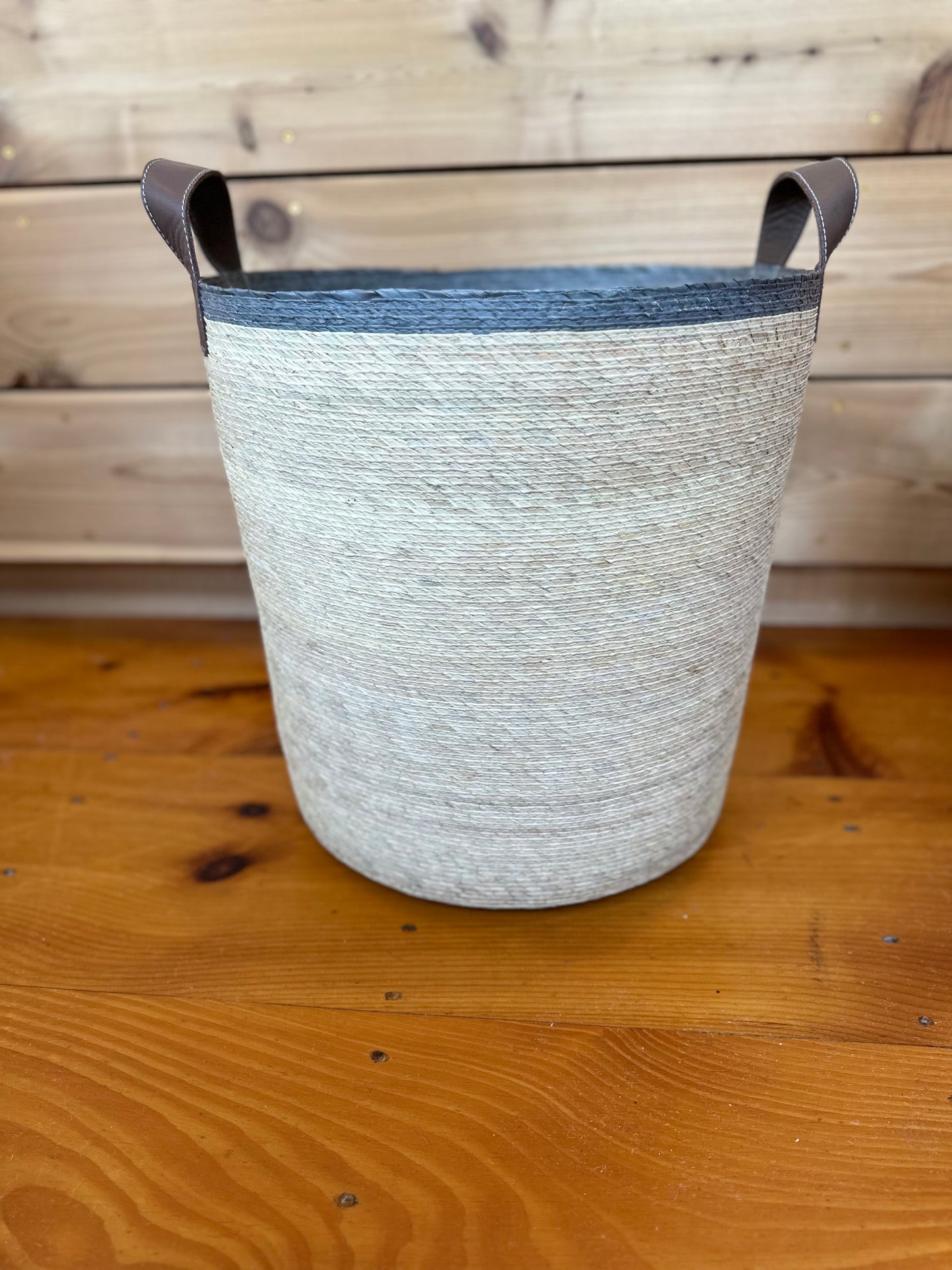 Tambo Stripe Basket w/ Leather Handles