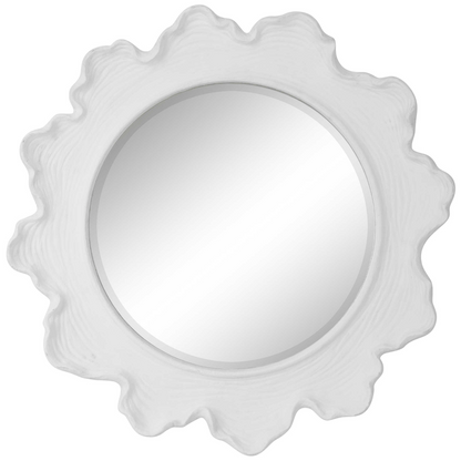 White Waves Round Mirror