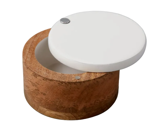 Mango Wood & White Enamel Spice Cellar