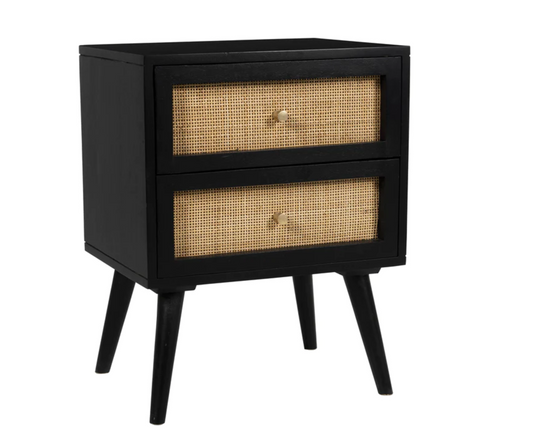 Two-Drawer Caned Nightstand