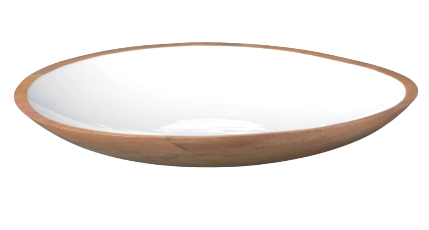 Mango Wood & Enamel Oversized Shallow Bowl